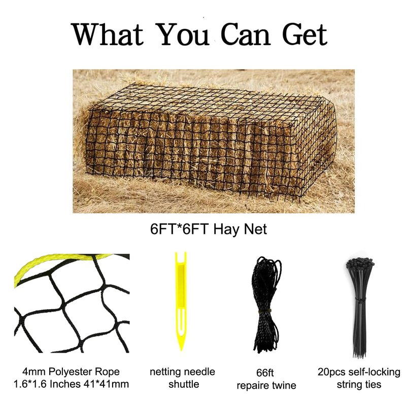 NizHome Large Round Bale Hay Net, 6 * 6FT Slow Feed Hay Net for Horses with 5mm Holes, Heavy Duty Haynet for Round Bale or Square Bale