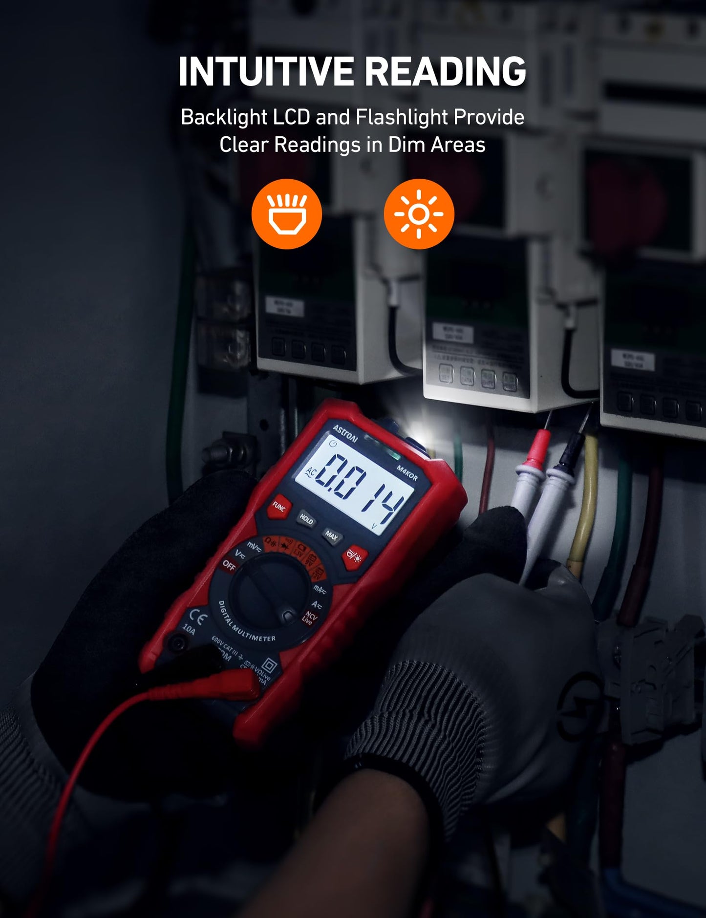 AstroAI Multimeter Tester, TRMS 4000 Counts Volt Meter Auto-Ranging Ohmmeter Digital 1.5v/9v/12v Battery Voltage Tester Measure Voltage Current Resistance Diodes Continuity Capacitance with NCV