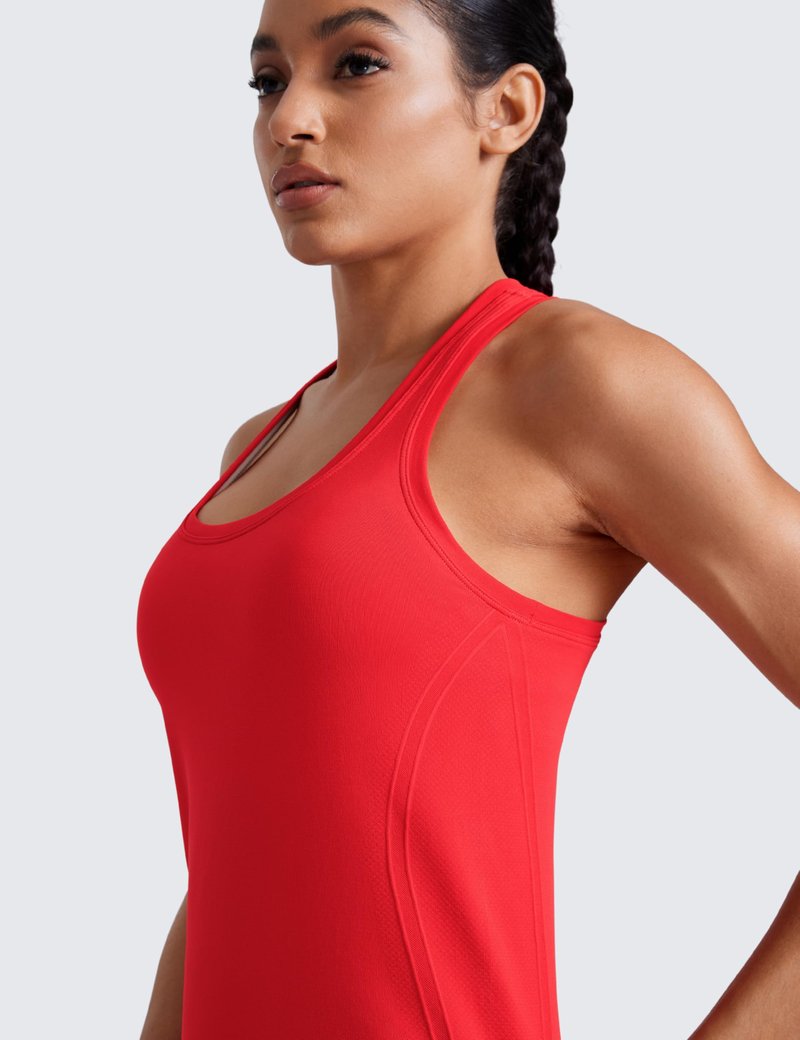 CRZ YOGA Seamless Racerback Tank Tops for Women - Gym Workout Athletic Running Sleeveless Shirts Breathable Scoop Neck Deep Red Large