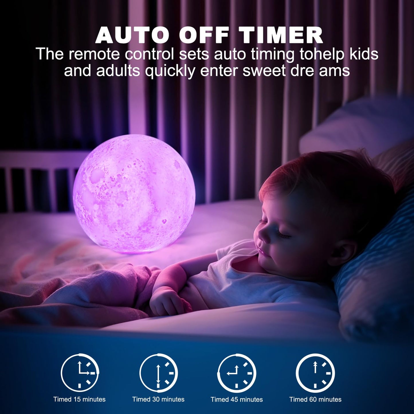 GROPINFLY Moon Lamp, Sliding Control Moon Night Light, Kids Night Light, 16 Colors Moon Light with Unique Stand, Remote&Sliding Control, Timing, USB Rechargeable, Gift for Kid Friend Lover, 6 in