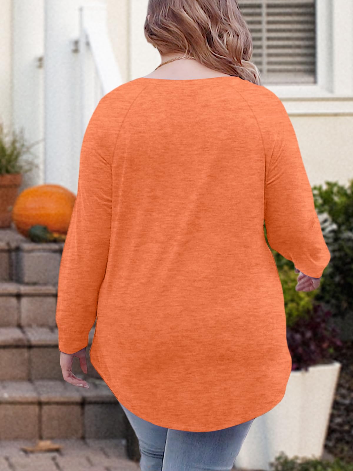 Chulianyouhuo Plus Size Halloween Pumpkin T Shirt Women Long Sleeve Fall Graphic Tees Thanksgiving Gift Tops Blouse Orange