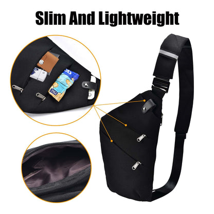Fibrdoo Multi-pocket Chest Bag, Anti-Theft Shoulder Bag, Waterproof Sling Crossbody Bag, for Men Bicycle Hiking Jogging, Black