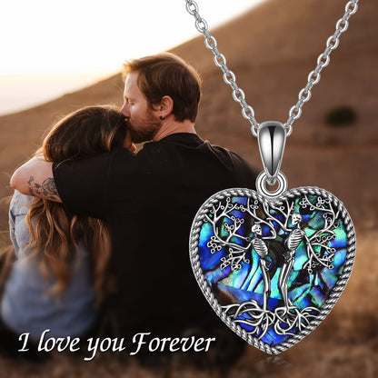 ONEFINITY Skull Necklace 925 Sterling Silver Abalone Shell Skeleton Tree of Life necklace Halloween Jewelry Gifts for Women Wife