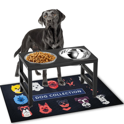 ADENGL Metal Raised Dog Bowl Stand for Dogs, Stronger Elevated Dog Bowls with Sprill Proof Mat, Dog Food & Water Bowls 25.4cm (1200ml-Stainless Steel Bowls, Mat-40 * 60cm)