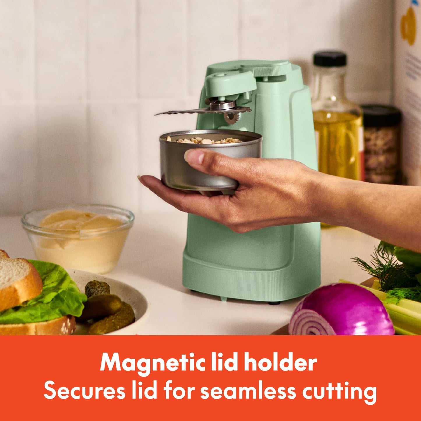 bella Electric Can Opener and Knife Sharpener, Multifunctional Jar and Bottle Opener with Removable Cutting Lever and Cord Storage, Stainless Steel Blade, Surf