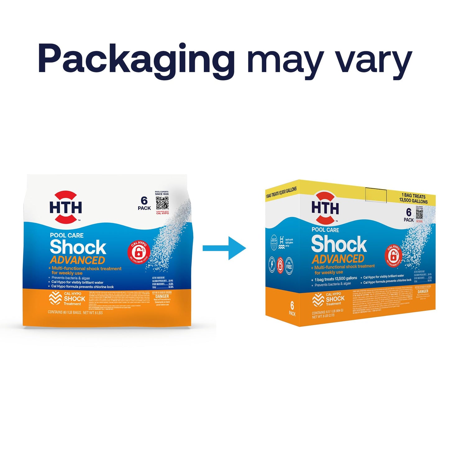 HTH 52036R Pool Care Shock Advanced, Swimming Pool Chemical - Cal Hypo Formula, Prevents Bacteria & Algae, Restores Crystal Clear Water - Shock Treatment, (6 Pack)