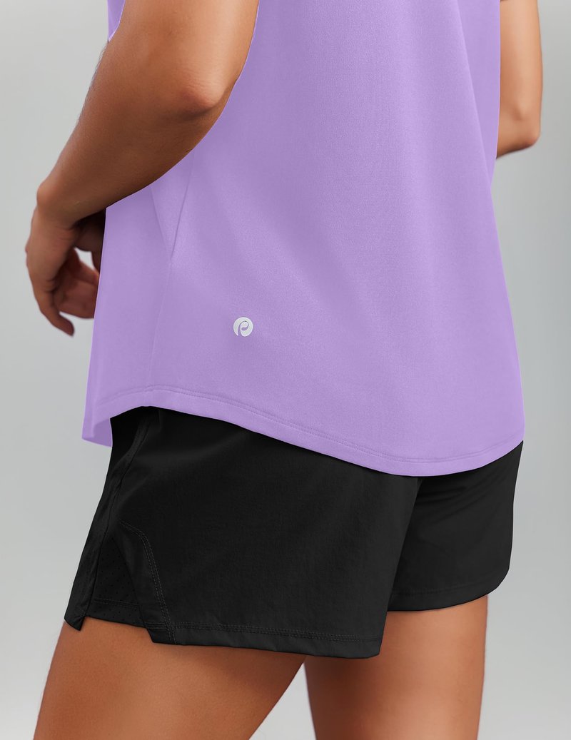 PINSPARK Hiking Shirts for Women UPF 50 Sun Protection Short Sleeve V Neck Moisture Wicking Quick Dry Outdoor Athletic Tops,Lavender X-Large