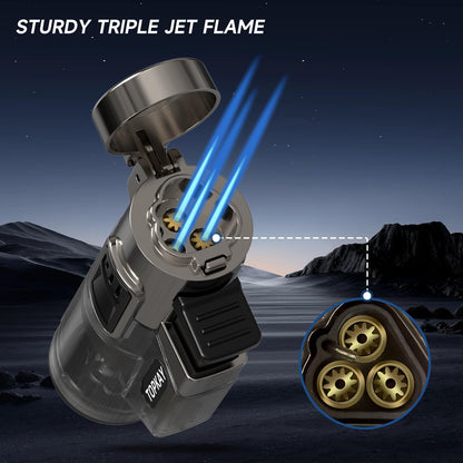 Cigar Lighter Triple Jet Flame Butane Torch Lighters Windproof Butane Refillable Gas Torch Lighters with a Gift Box, 2 Pack (Without Gas)