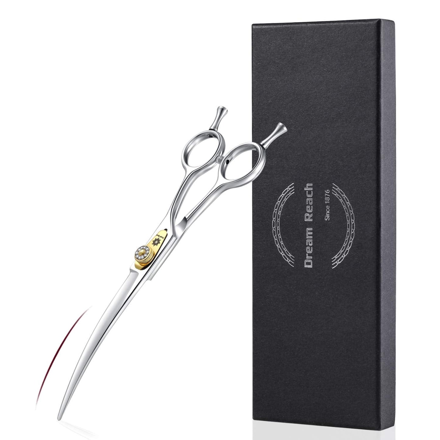 Dream Reach Dog Grooming Scissors - Professional Silver 7" Curved Trimming Shears for Dog Cat Pet Japanese 440C Stainless Steel