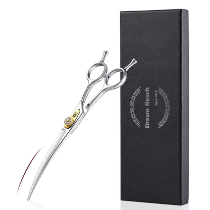 Dream Reach Dog Grooming Scissors - Professional Silver 7" Curved Trimming Shears for Dog Cat Pet Japanese 440C Stainless Steel