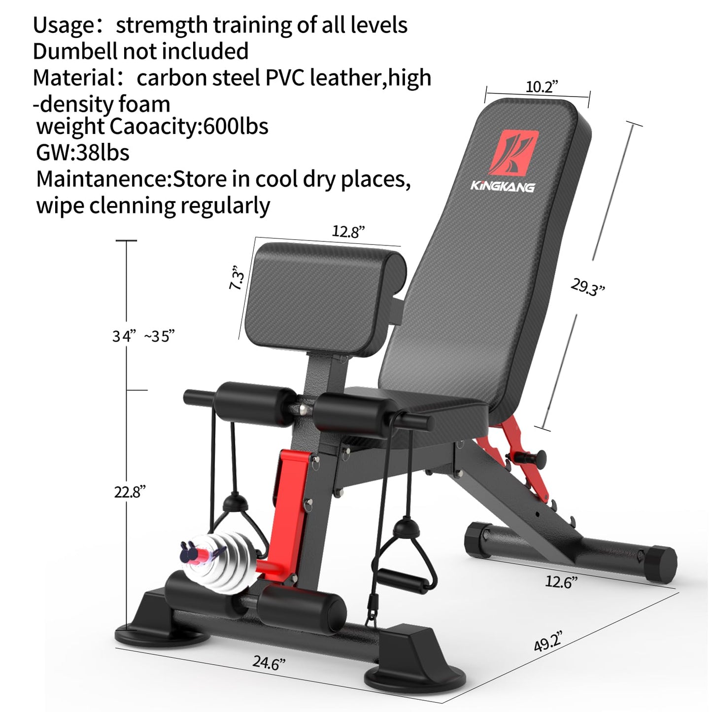 Adjustable Weight Bench,Utility Workout Bench Foldable Incline Decline Benches for Home Gym Full Body Workout,Load 600LBS