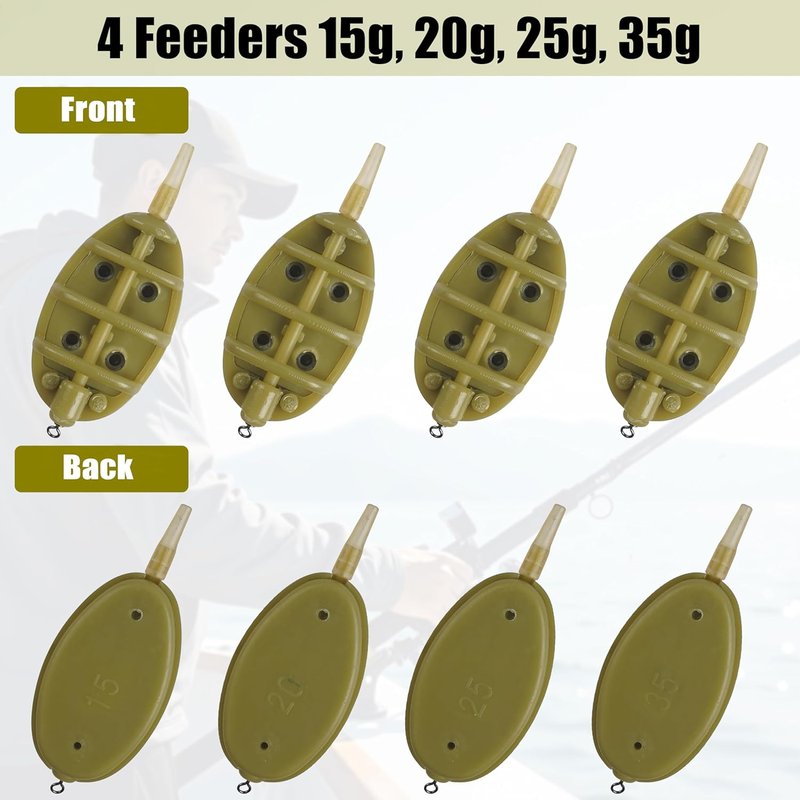 Carp Fishing Method Feeders Set - 4 Inline Feeders with Quick Release Mould | Tackle Kit for Bait Holder Tool