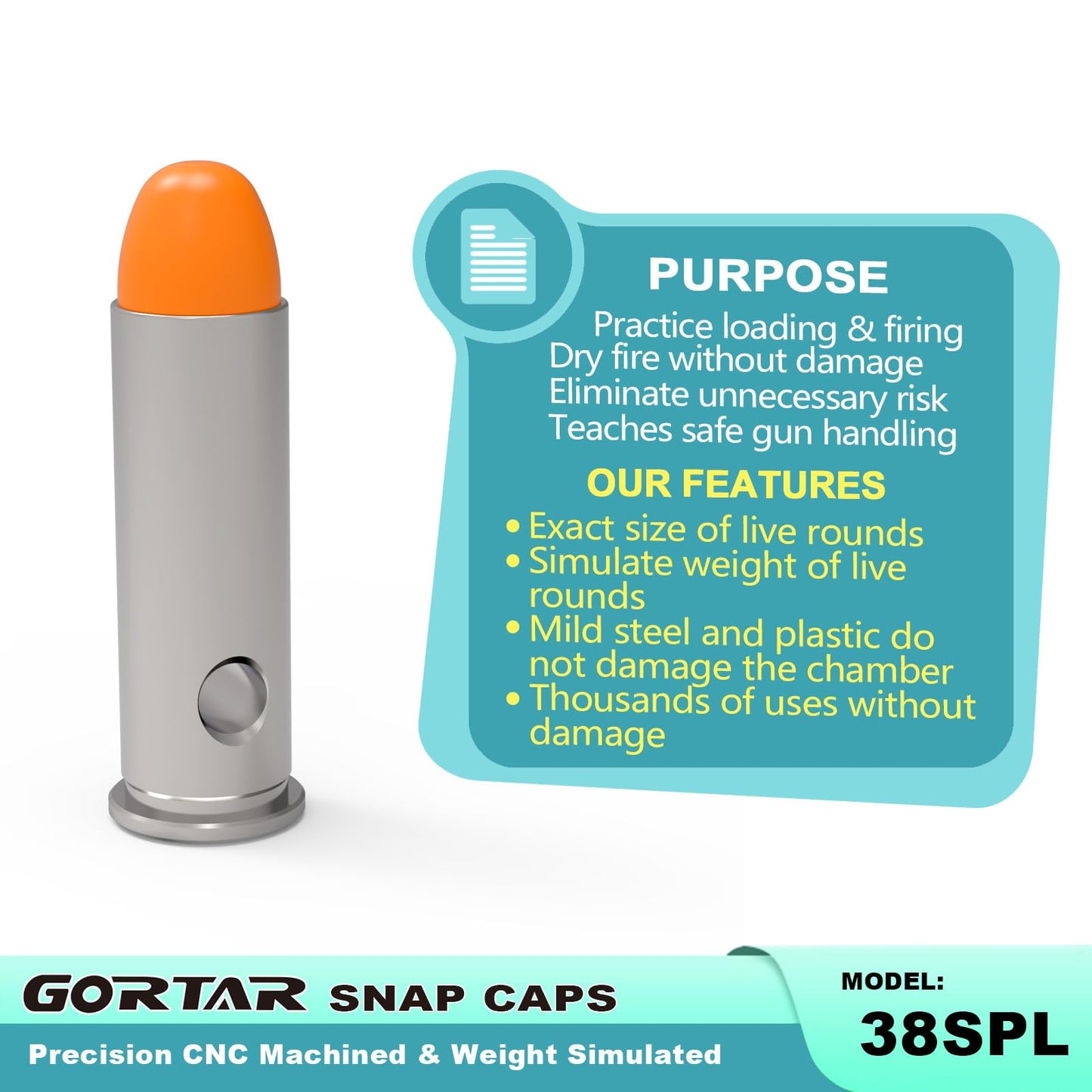 GORTAR 38SPL Snap Caps Training Dummy Rounds Practice Safe Loading Firing Close to Real Weight -10 Pcs