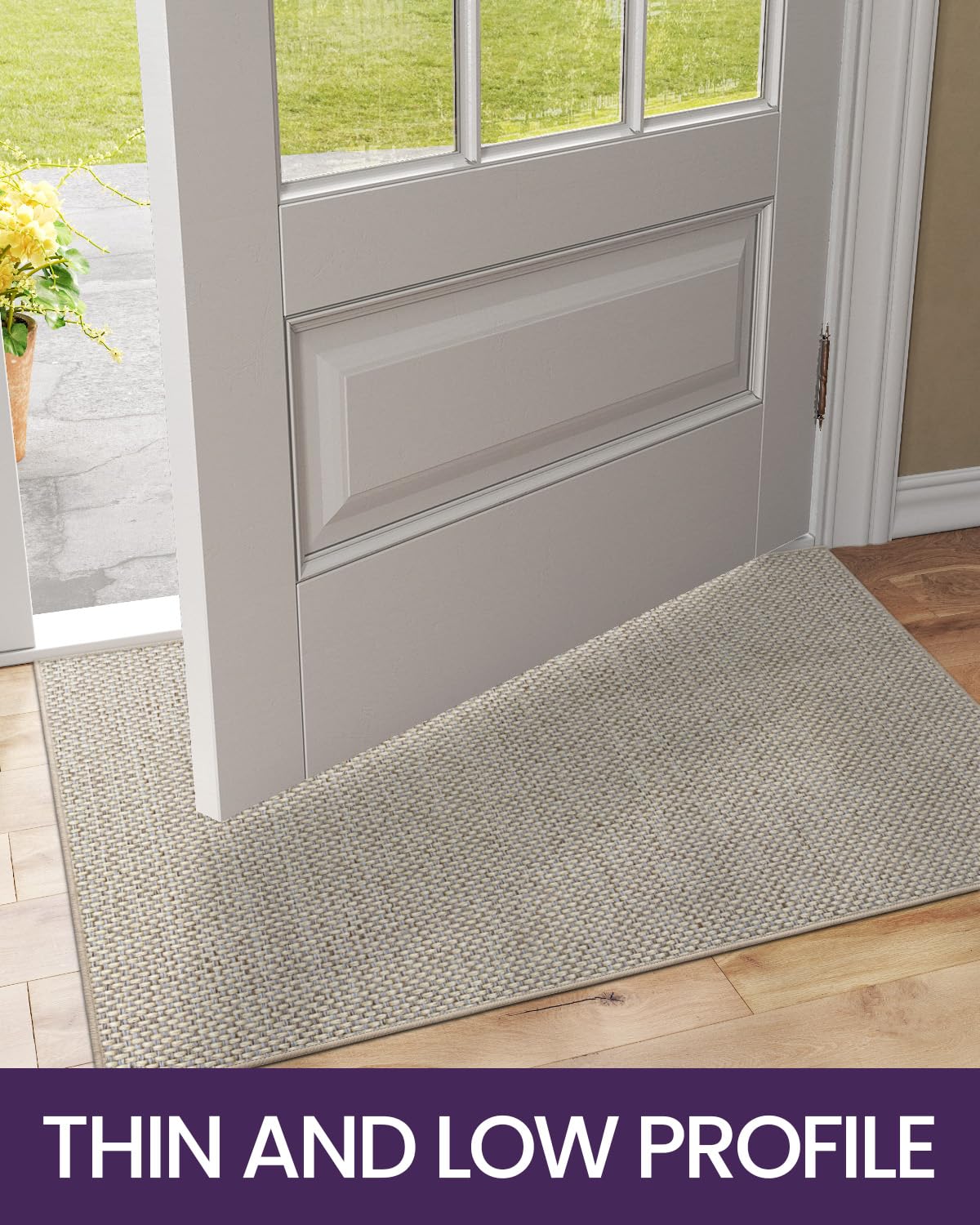 DEXI Ultra Thin Door Mat Indoor Entrance 24x36, Non Slip Rubber Backed Entryway Mats Dirt Trapper, Low Profile Front Doormat for Inside Entry, Patio, Porch, Beige