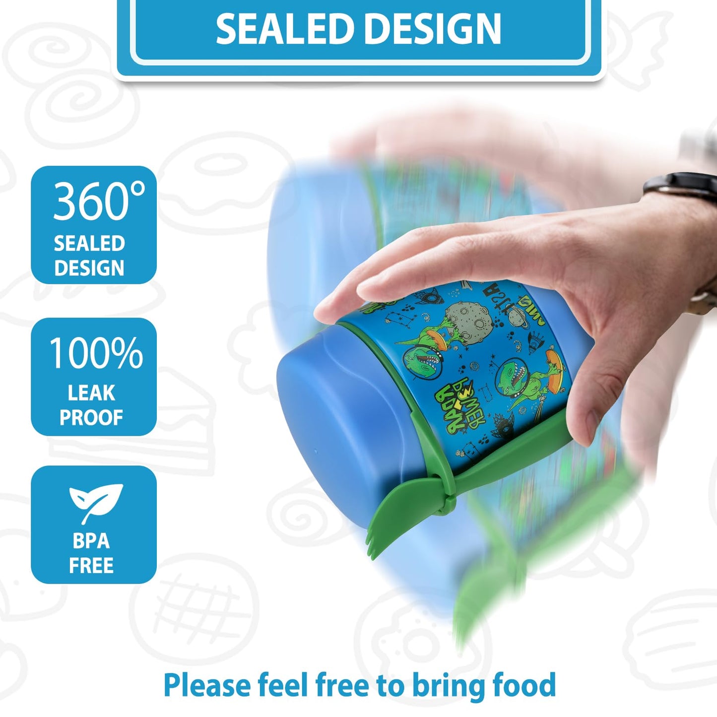 10oz Soup Thermo for Hot Food Kids,Lunch Thermo Kids Food Jar with Spoon Hot Insulated Food Containers,Leak Proof Stainless Steel Wide Mouth Lunch Food Thermo Jar for School(Blue-Dinosaur)