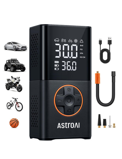 AstroAI L7 Tire Inflator Portable Air Compressor Cordless Mini Bike Pump with Digital Dual Values Display, 150 PSI Car Tires Air Pump with LED Lights&Pressure Gauge for Auto, Motorcycles, Bikes, Balls