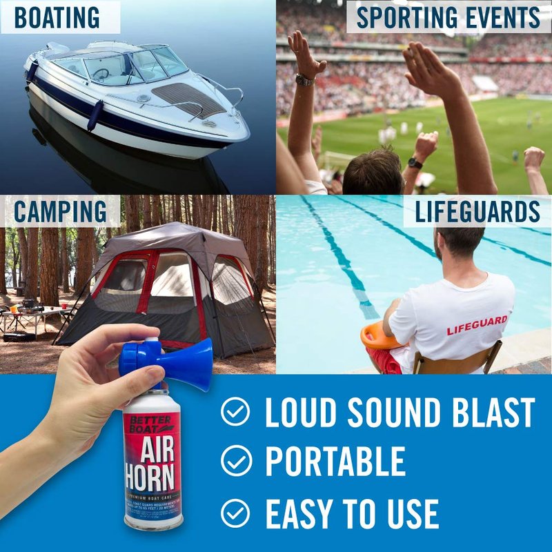 Air Horn 3.5 oz 120 dB, Loud Emergency Signal Horn for Boating Safety Walking Camping, Handheld Fog Horn Heard 1/2 Mile, Made in USA - Better Boat