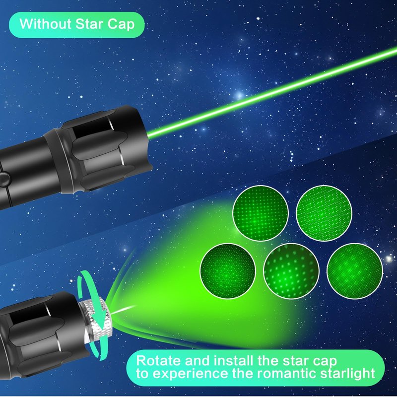 FUIIKEEM Long Range Green Laser Pointer - High Power Flashlight with Laser Pointer - Rechargeable, Star Cap for Astronomy, Construction, Outdoor Adventures
