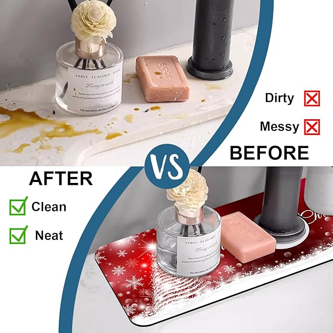 Christmas Merry Xmas Sink Faucet Absorbing Mat Santa Claus Super Absorbent Fast