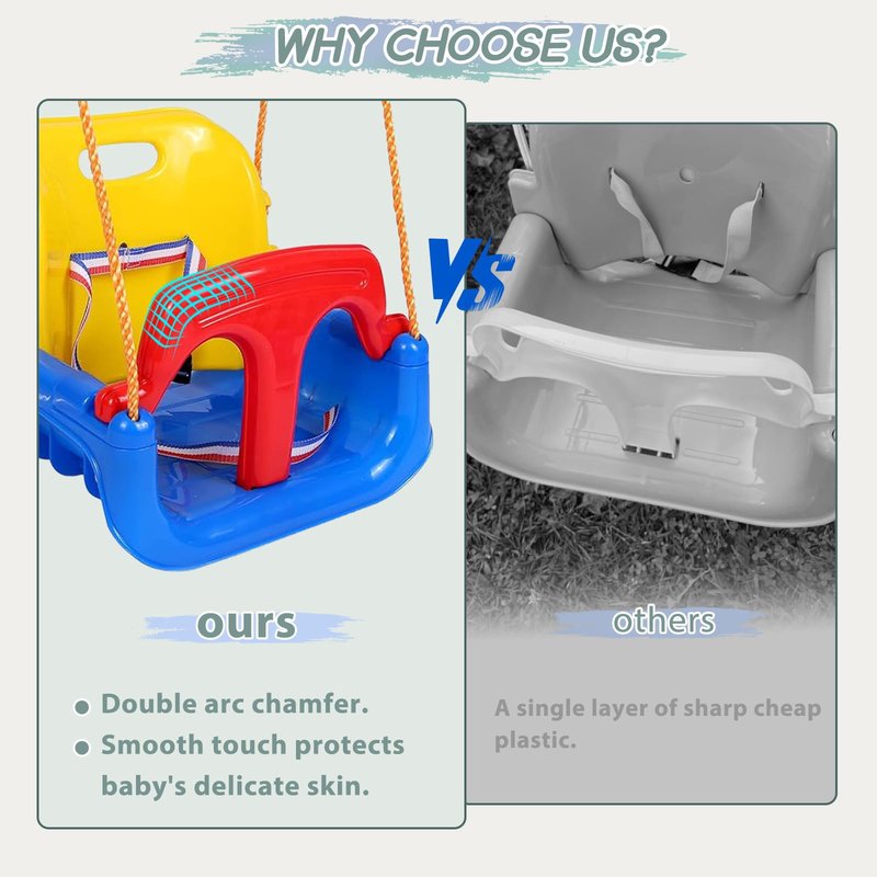 Upgraded Toddler Swing with Tray, Baby Swing Outdoor with Detachable Design, Safety Belt, Foldable Frame for Outdoor & Indoor Use
