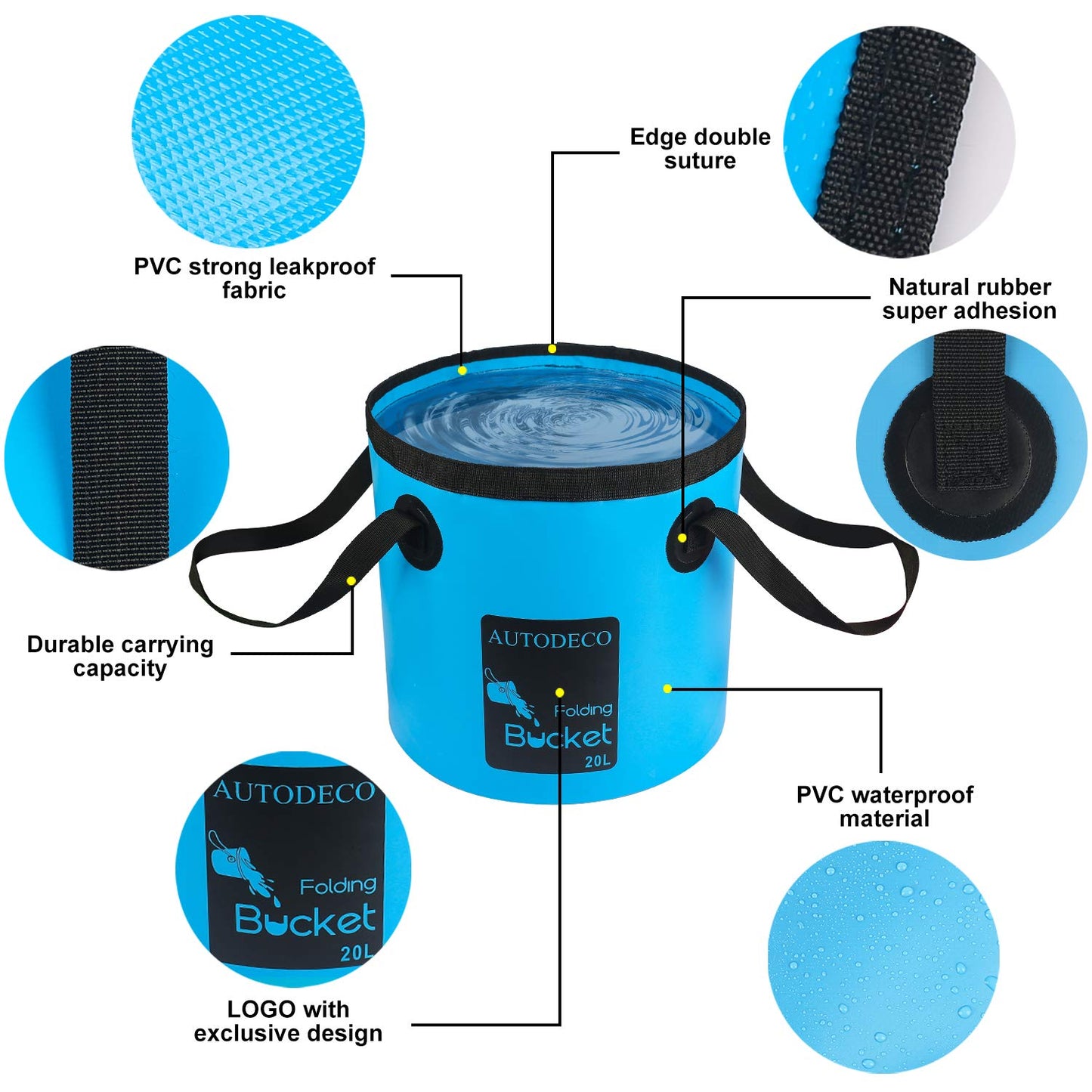 AUTODECO Collapsible Bucket 5 Gallon Container Folding Water Bucket Portable Wash Basin for Camping Fishing Travelling Outdoor Gardening Blue 1Pcs 20L
