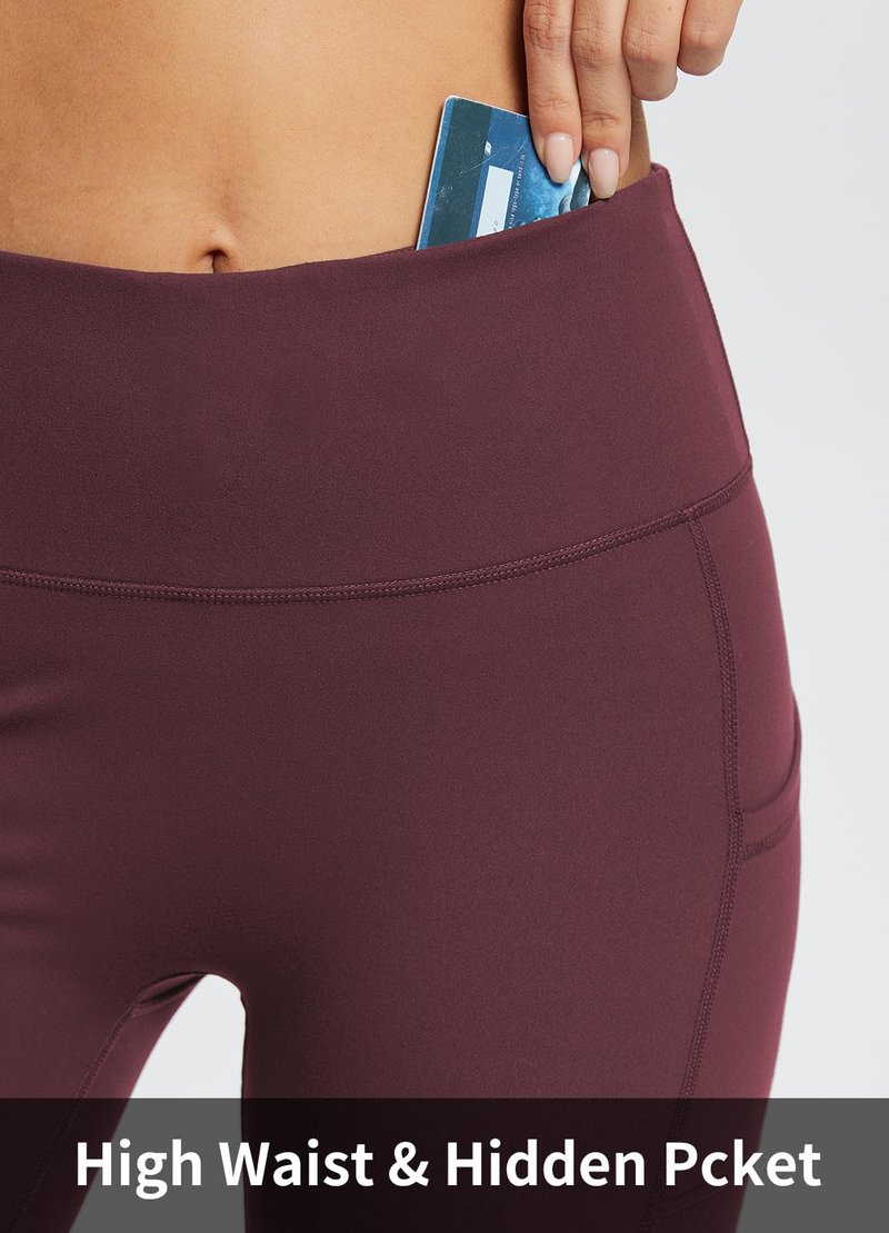 baleaf Biker Shorts Women Yoga Gym Workout Spandex Running Volleyball Tummy Control Compression with Pockets Soft 8" Wine Red M