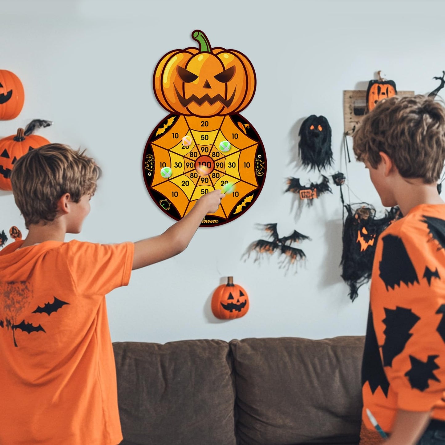 Halloween Party Games, Pumpkin Bat Black Cat Skeleton Witch Hat Dart Board with 12 Sticky Balls, Halloween Activities,Trunk or Treat Games for Party,Halloween Party Supplies Indoor Outdoor Decorations