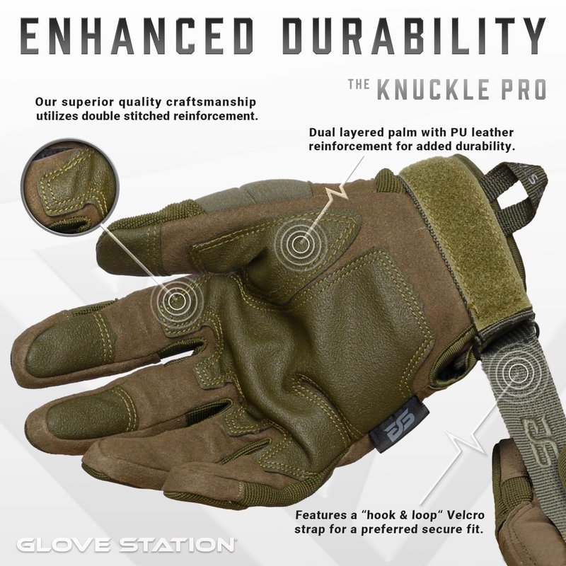 Glove Station Gloves for Men – Touchscreen Utility Gear with Hard Knuckle Protection Used in Motorcycle, Airsoft, & Outdoor Work Green - Hard Knuckle Medium