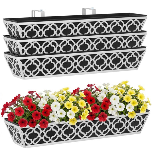 LAWYAMAI 4 Pack 30 Inch Railing Planter Boxes with Adjustable Brackets & Non-Woven Liner, Deck Window Hanging Flower Box for Balcony, Fence, Patio, Outdoor Garden, Gray