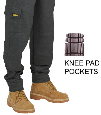 SITE KING Mens Cargo Combat Work Tracksuit Jogging Bottoms with Knee Pad Pockets Size S to 5XL Fleece Pants (Large - 38/40 Waist, Charcoal)