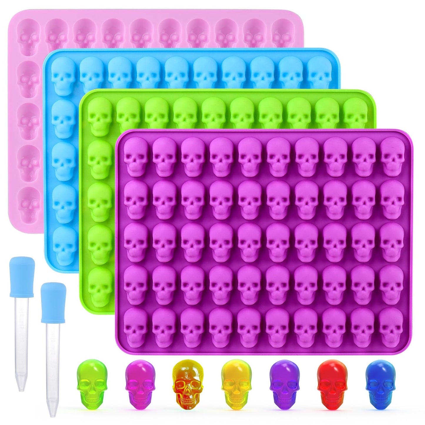 Palksky Skull Gummy Silicone Mold Sugar Chocolate Candy Molds,Skull Silicone Mold for Gummies for Kids,Halloween Jello Molds，(4PCS)