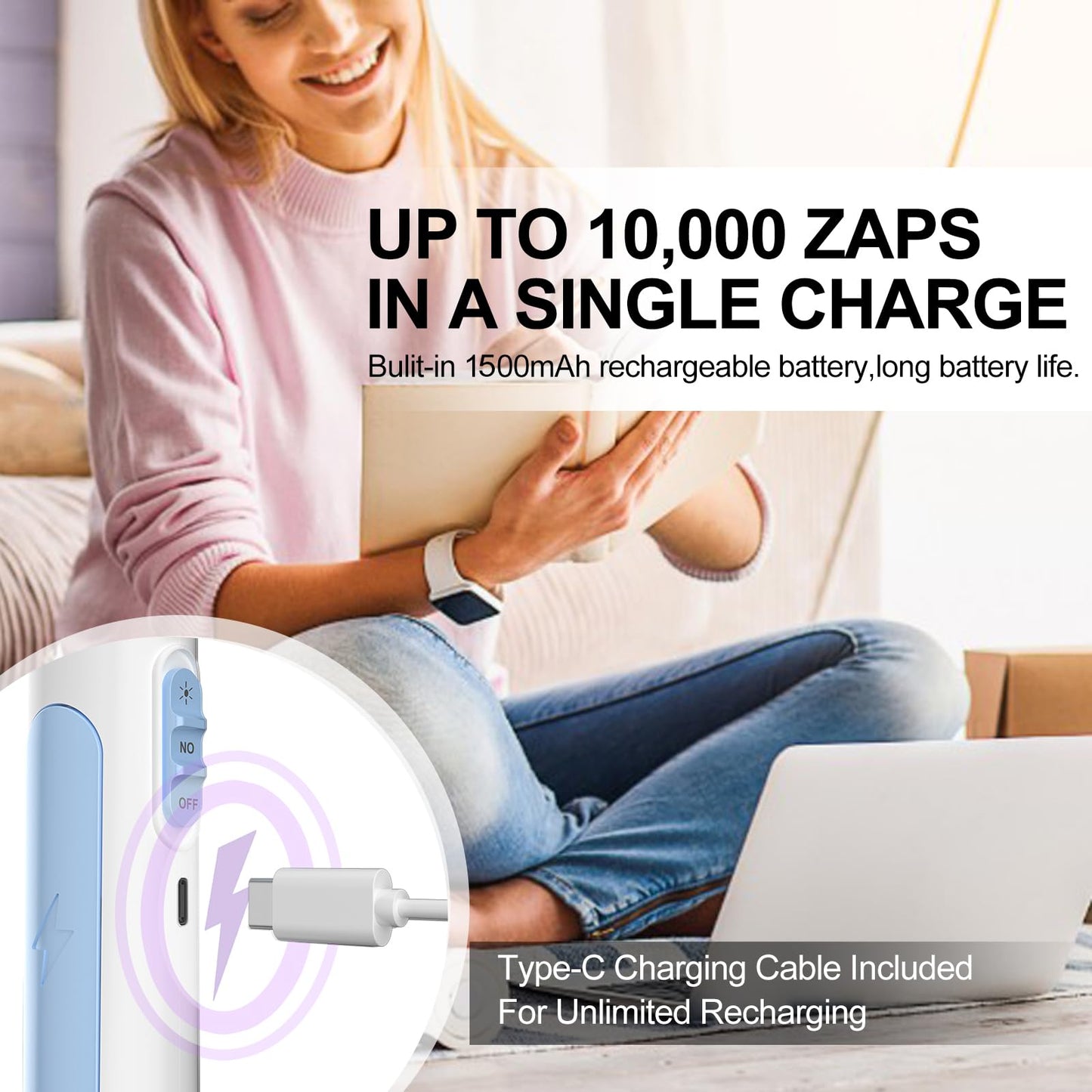 Bug Zapper 2 Pack, VANELC Electric Fly Swatter Racket Fly Zapper, 3000 Volt USB Rechargeable Fly Trap Mosquito Zapper Pest Insects Control for Home, Kitchen, Office, Outdoor