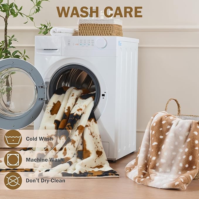 Krifey Faux Fur Blanket for Dorm Bed, Soft Couch Throw, Cozy Fuzzy Plush Thick Warm Blanket, Faux Rabbit Fleece, Christmas Birthday Gifts for Girls Women Mom, Room Decor, Deer Print, 60x80in