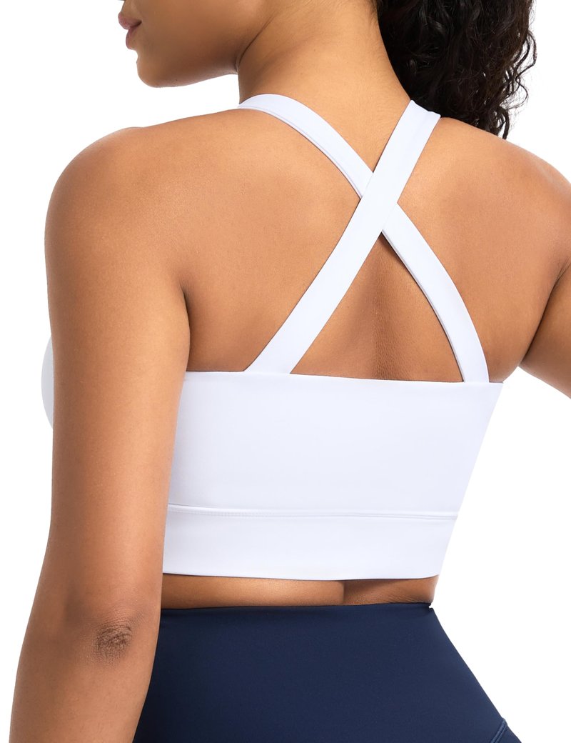 THE GYM PEOPLE Women's Cross Back Ruched Sports Bra V Neck Wide Straps Removable Pads Workout Yoga Crop Top White