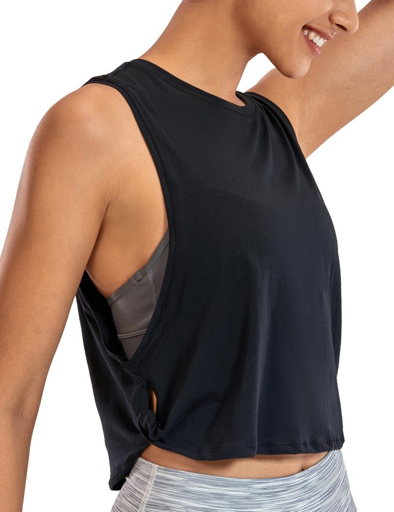 CRZ YOGA Pima Cotton Large Armhole Tank Tops for Women - Workout Sport Athletic Yoga Running Gym Loose Crop Sleeveless Shirts Black Small