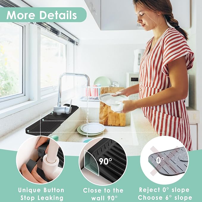 24 Inch Silicone Faucet Mat for Kitchen Sink Splash Guard