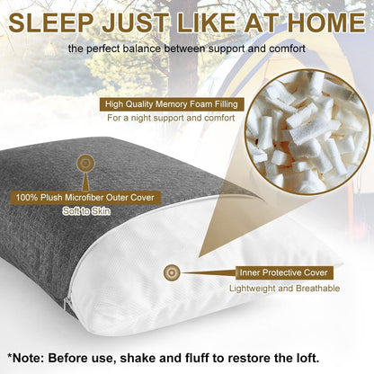 Ivellow Memory Foam Travel Pillow Compressible Camping Pillow for Sleeping Shredded Memory Foam Pillow Compact Firm Supportive Travel Pillow for Adults Kids Outdoor Backpacking Hiking Essential Gear-S