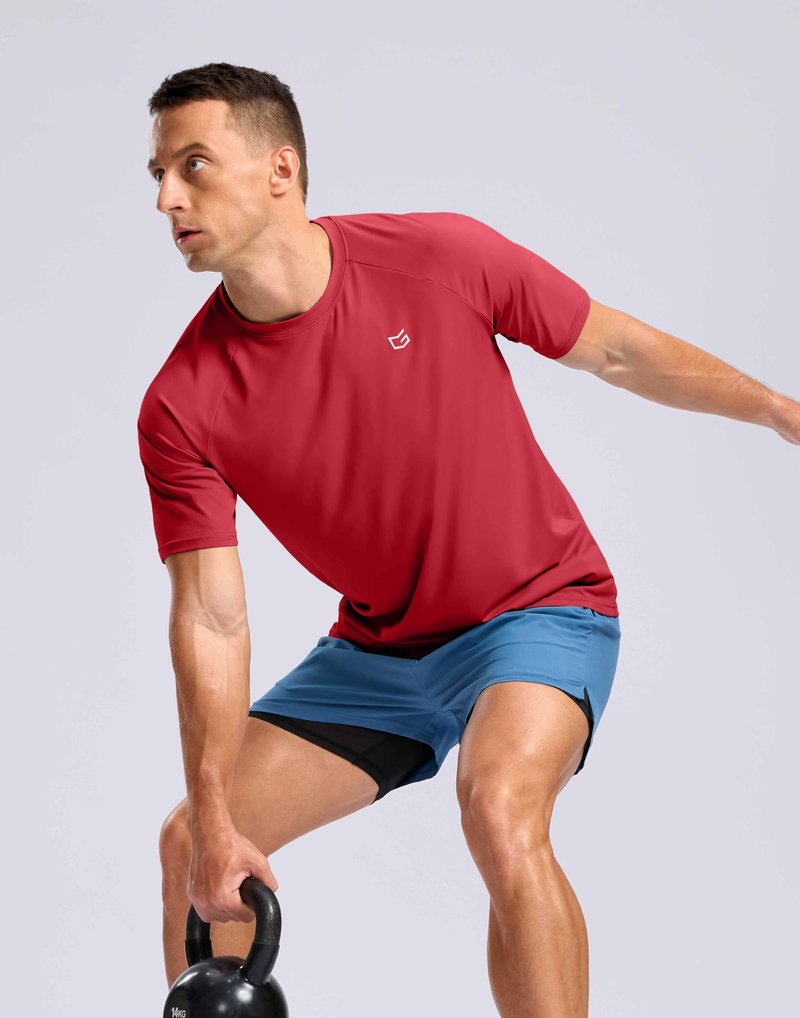 Men's Athletic Workout T-Shirts Moisture Wicking Cooling Running Shirts Short Sleeve Performance Tee for Gym Tennis(Red,M)