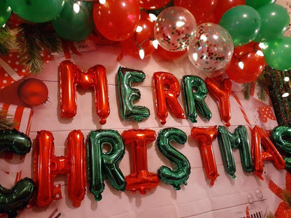Tellpet Merry Christmas Letter Balloons Banner, Christmas Backdrops for Photography, Red and Green