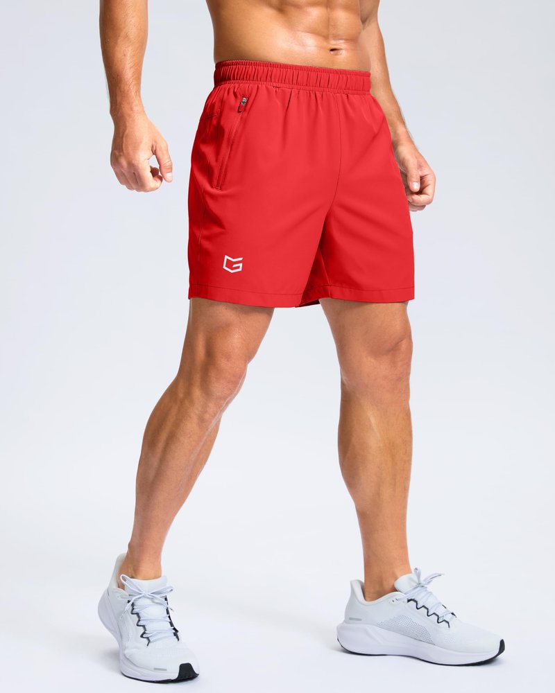 G Gradual Men's Athletic Running Shorts with Zipper Pockets Quick Dry 7"/ 5"/ 9" Workout Gym Shorts for Basketball Hiking(Deep Red,5XXXL)