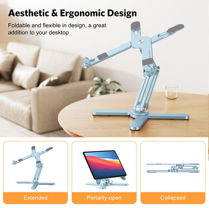 OMOTON 360° Rotating Laptop Stand Riser for Desk, Ergonomic Foldable Computer Stand Adjustable Height Angles for Collaborative Work, Easy Storage Fit Macbooks,All Laptops up to 16 inches, Silver