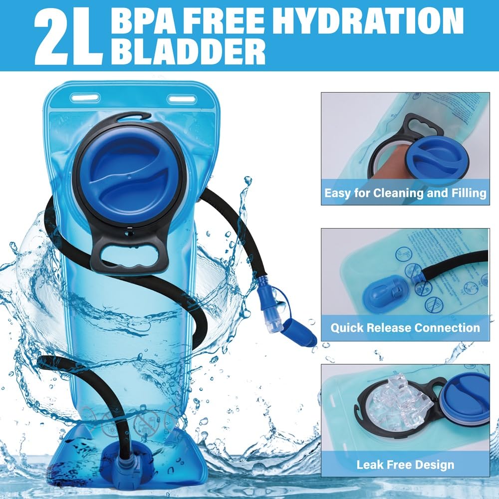 Insulated Hydration Backpack Pack with 2L BPA Free Bladder - Keeps Liquid Cool up to 5 Hours – for Running, Hiking, Cycling, Camping (Solid Grey)