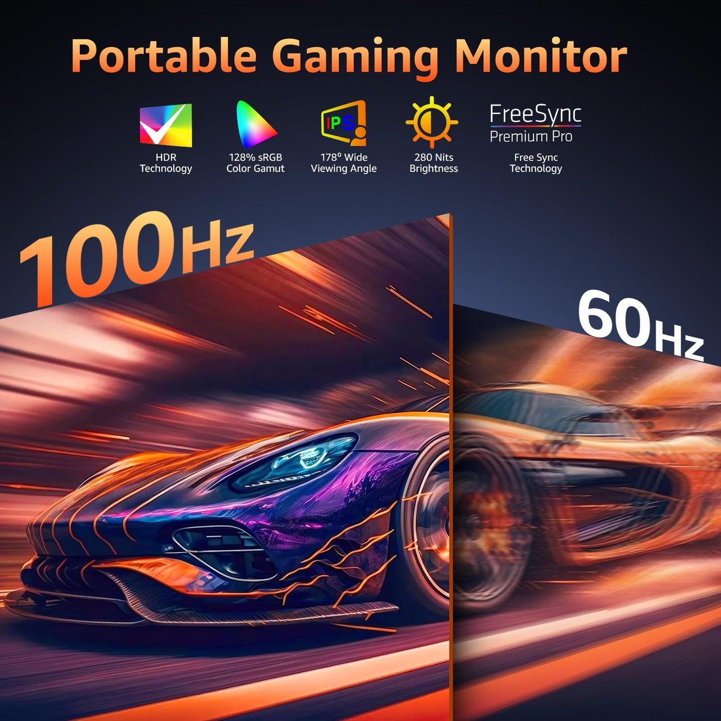 Portable Monitor 18.5 inch 1080P FHD 128% sRGB 100Hz, Travel Monitor for Laptop MacBook Surface PC Xbox PS5, HDMI Dual USB-C VESA Compatible Built-in Speaker, with Kickstand
