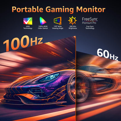 Portable Monitor 18.5 inch 1080P FHD 128% sRGB 100Hz, Travel Monitor for Laptop MacBook Surface PC Xbox PS5, HDMI Dual USB-C VESA Compatible Built-in Speaker, with Kickstand