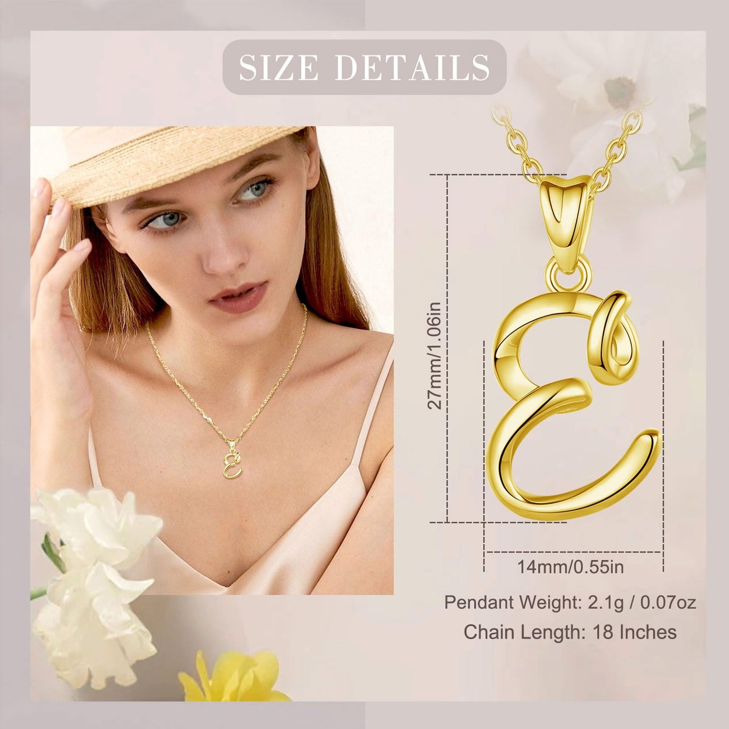 EUDORA 18K Gold Plated Sterling Silver E Initial Necklaces for Women, Gold Dainty Classic 26 Letter E Pendant Monogram Necklace Jewelry Birthday Mothers Day Gifts for Women Mom,18inch Chain