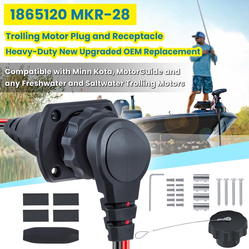 1865120 MKR-28 Trolling Motor Plug and Receptacle For Minn Kota Freshwater and Saltwater Marine Boat Battery Accessory Male Female Connector Socket Waterproof Heavy Duty 8AWG Rated To 60A Up To 48V