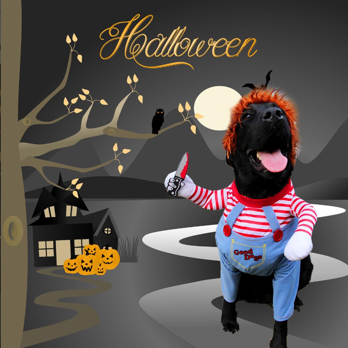 Pet Deadly Doll Chucky Costume, Funny Halloween Cute Dog Clothes Party Cosplay for Small, Medium, Large Dogs, Cats & Puppies, Scary Spooky Kitty Apparel