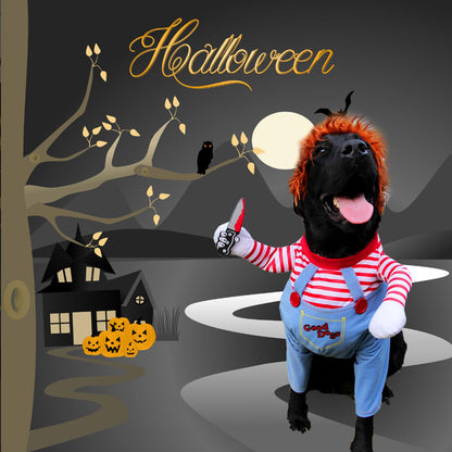 Pet Deadly Doll Chucky Costume, Funny Halloween Cute Dog Clothes Party Cosplay for Small, Medium, Large Dogs, Cats & Puppies, Scary Spooky Kitty Apparel