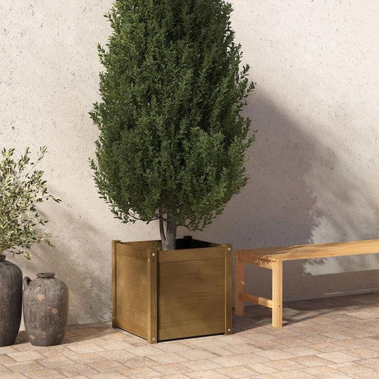MBDRKVGF Square Garden Planter Box, 19.7-inch Solid Pinewood Outdoor Planting Pot for Flowers, Herbs, Vegetables, Weather-Resistant Decorative Patio Bed