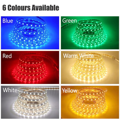 GQL 2m 5050 LED Strip Warm White with Switch (80cm Cable), Mains Powered SMD 60LEDs/m Commercial Rope Light, IP65 Waterproof for Indoor/Outside Decoration UK Plug Supply